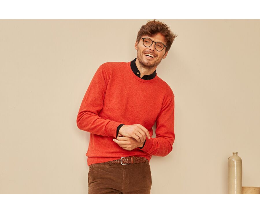 Pull col rond homme laine Feu chiné - CONAN