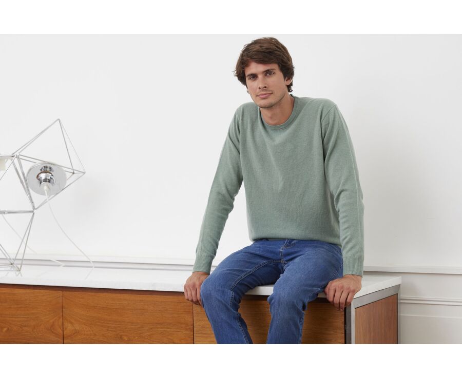 Pull laine homme col rond Vert Tilleul - CONAN