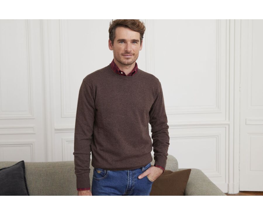 Pull col rond homme laine Marron Brun - CONAN