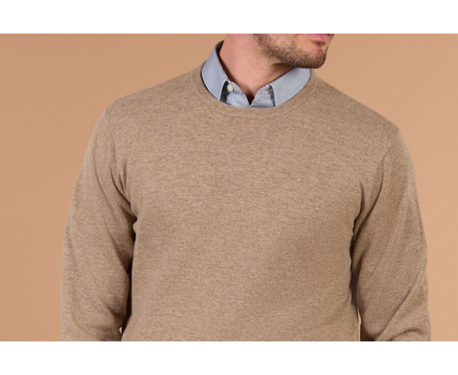 Pull homme col rond taupe chiné clair en laine d'agneau - CONAN