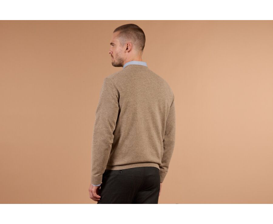 Pull homme col rond taupe chiné clair en laine d'agneau - CONAN