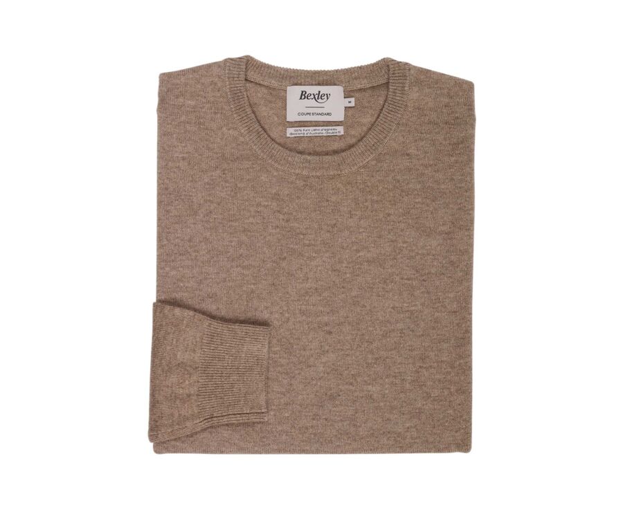 Pull homme col rond taupe chiné clair en laine d'agneau - CONAN
