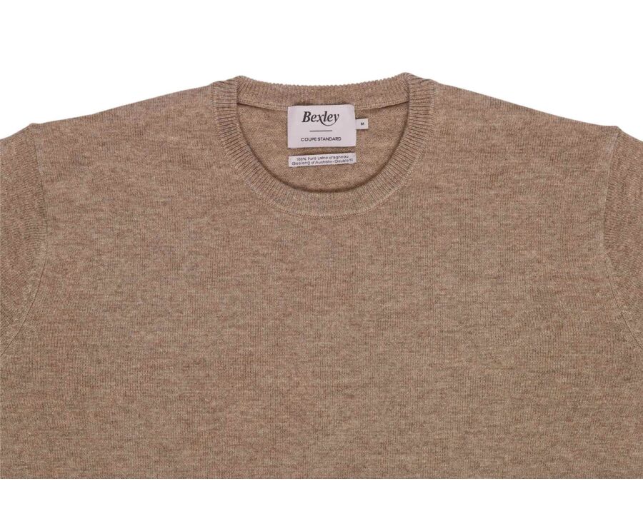 Pull homme col rond taupe chiné clair en laine d'agneau - CONAN