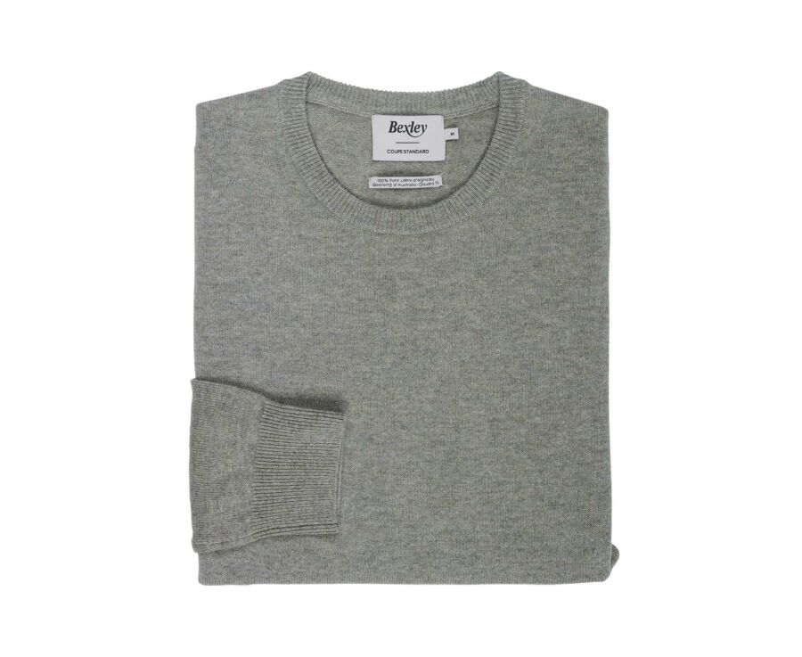 Pull homme col rond kaki clair chiné en laine d'agneau - CONAN