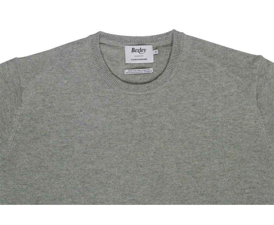 Pull homme col rond kaki clair chiné en laine d'agneau - CONAN