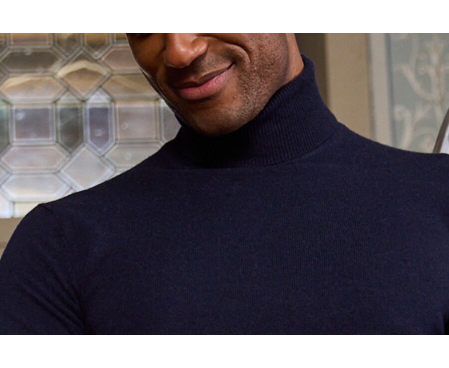 Pull laine homme col roulé Navy - EMERIC