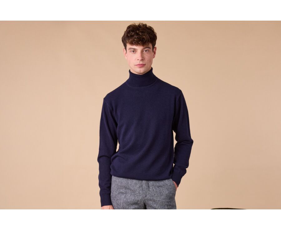 Pull laine homme col roulé Navy - EMERIC