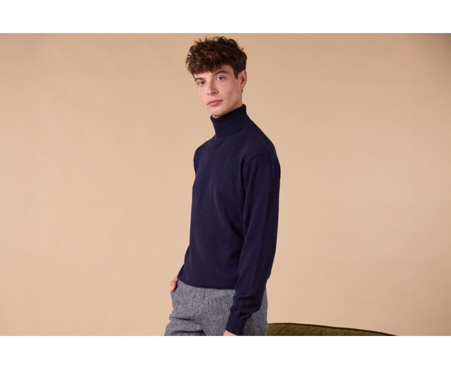 Pull laine homme col roulé Navy - EMERIC