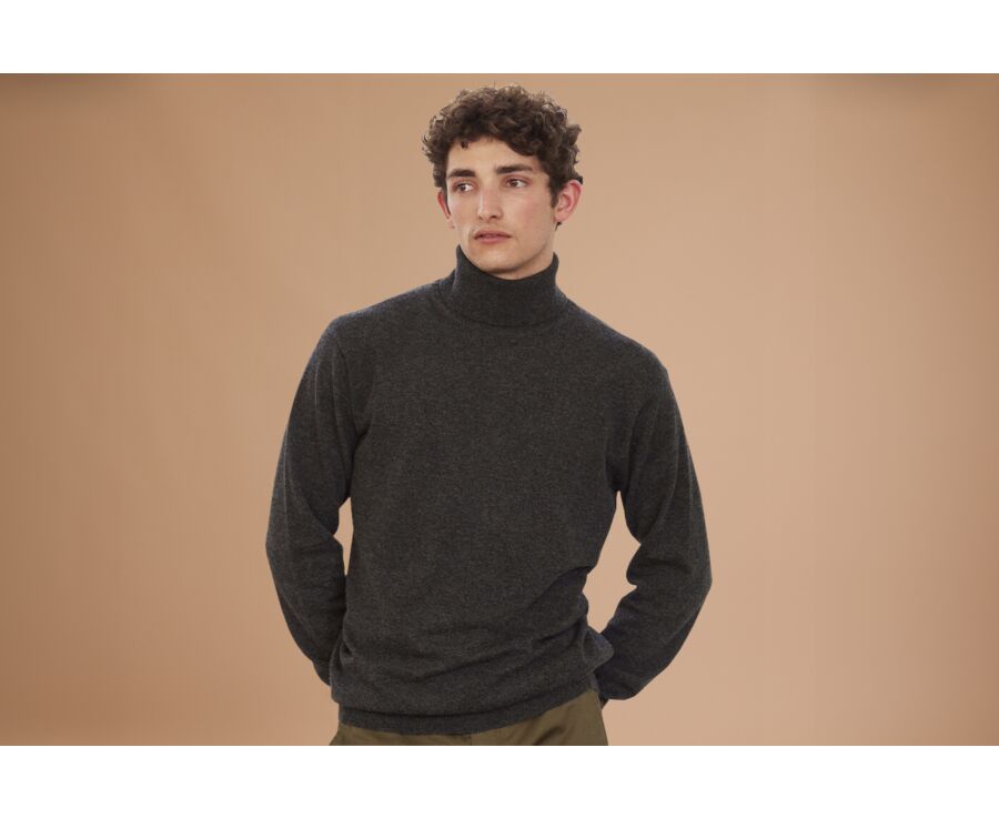 Pull col roulé homme laine Gris Anthracite Chiné - EMERIC