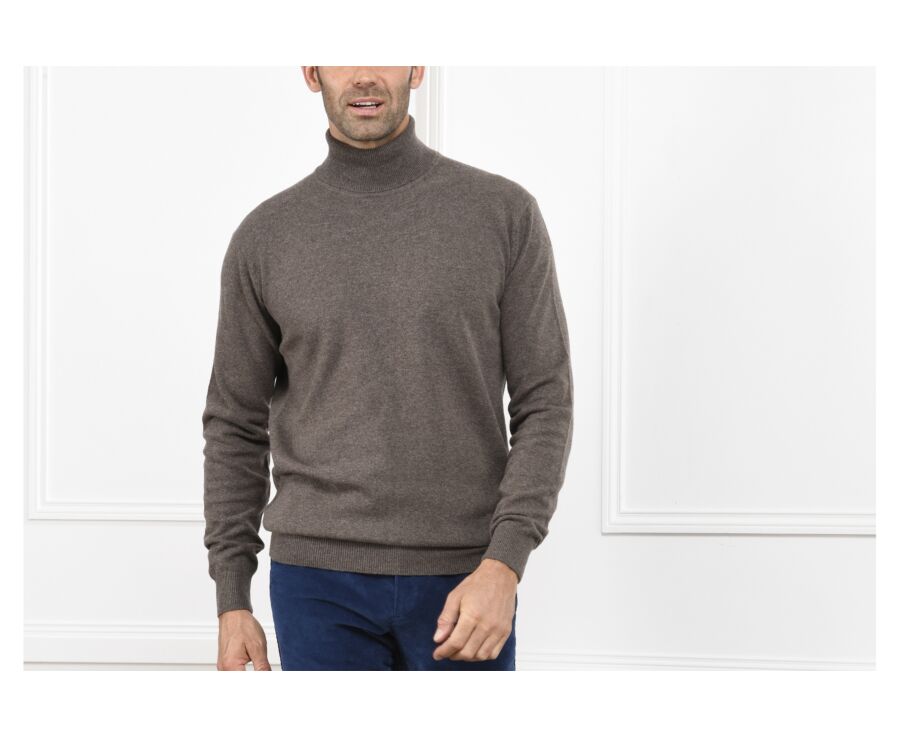 Pull laine homme col roulé Chocolat Chiné - EMERIC