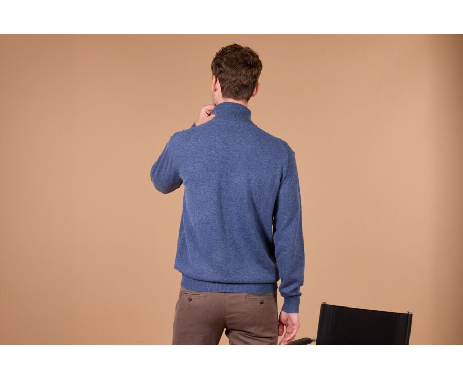 Pull homme col roulé bleu foncé chiné en laine d'agneau - EMERIC