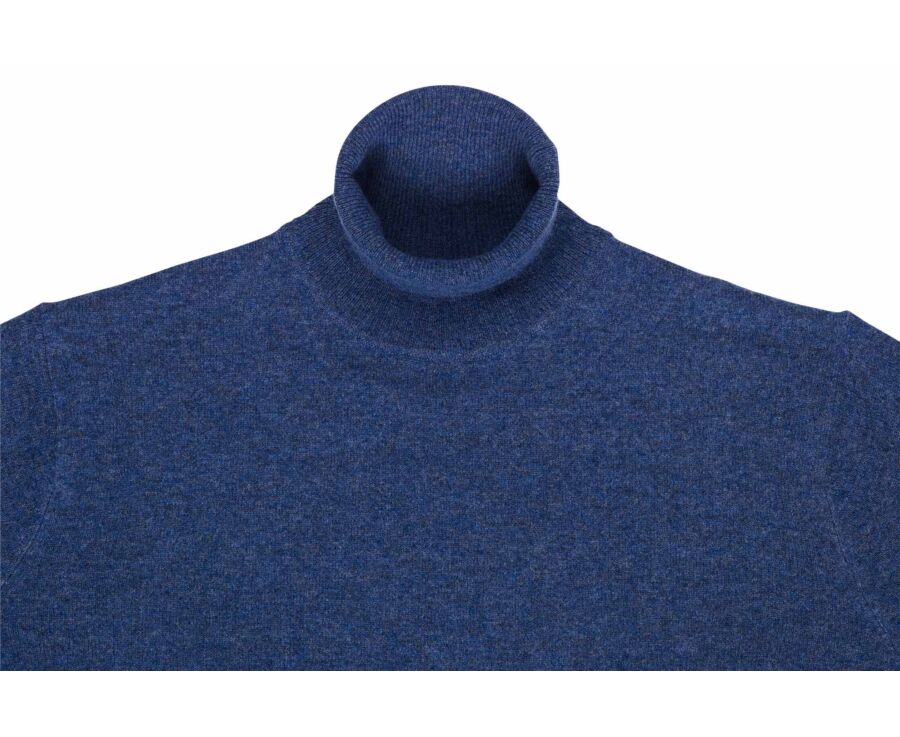Pull homme col roulé bleu foncé chiné en laine d'agneau - EMERIC