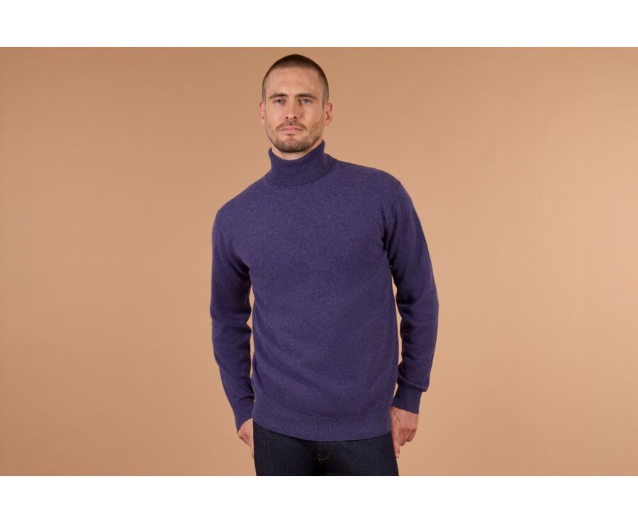 Pull homme col roulé violet chiné en laine d'agneau - EMERIC