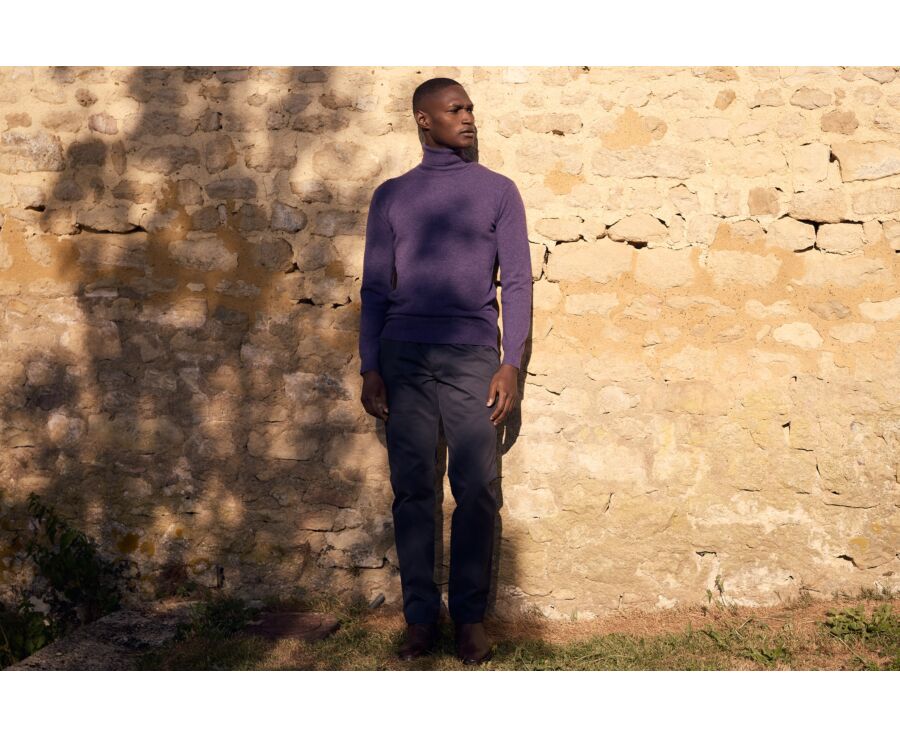 Pull homme col roulé violet chiné en laine d'agneau - EMERIC
