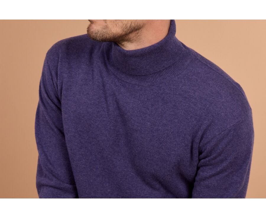 Pull homme col roulé violet chiné en laine d'agneau - EMERIC