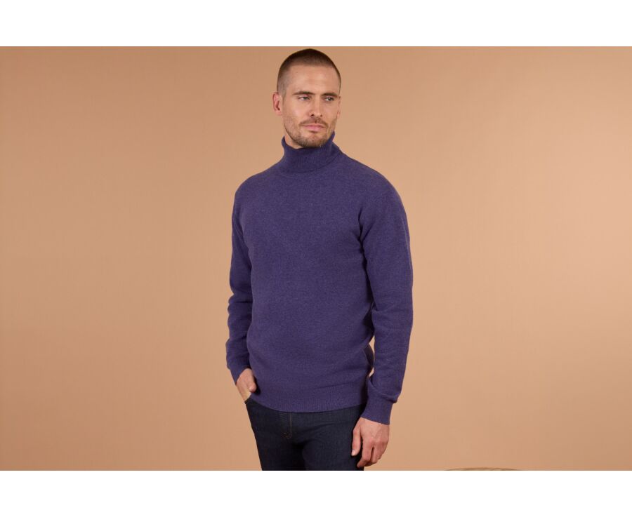 Pull homme col roulé violet chiné en laine d'agneau - EMERIC