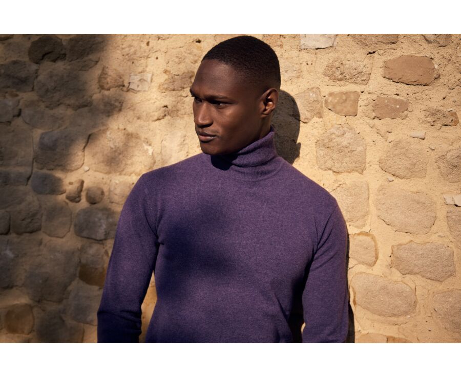 Pull homme col roulé violet chiné en laine d'agneau - EMERIC