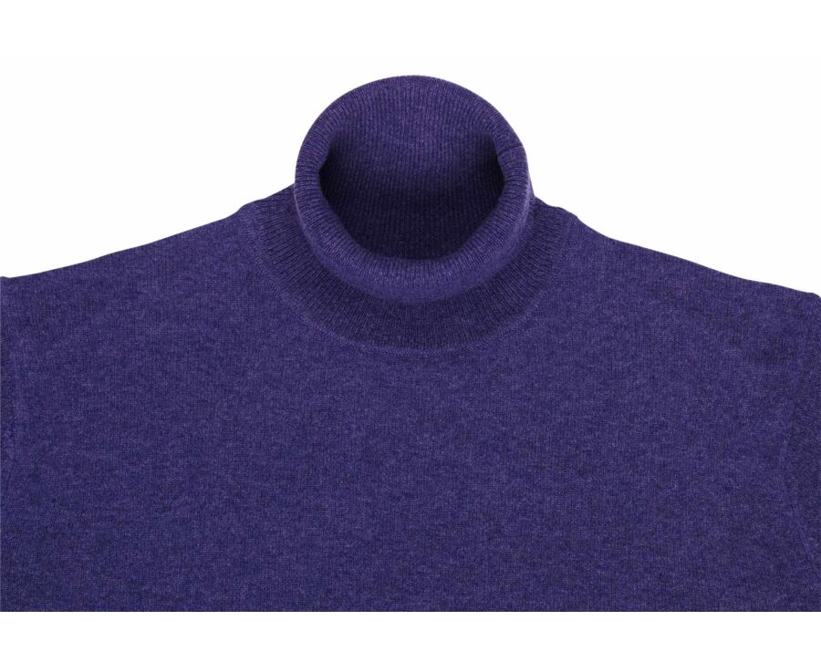 Pull homme col roulé violet chiné en laine d'agneau - EMERIC