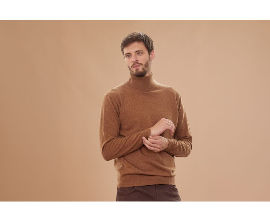 Pull col roulé homme laine Noisette Chiné - EMERIC
