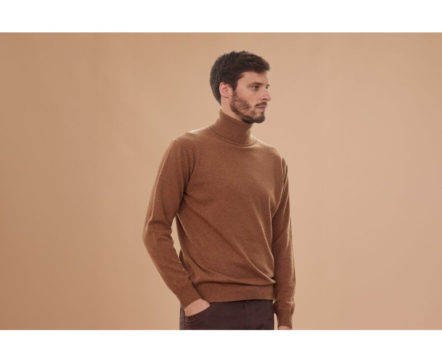 Pull col roulé homme laine Noisette Chiné - EMERIC