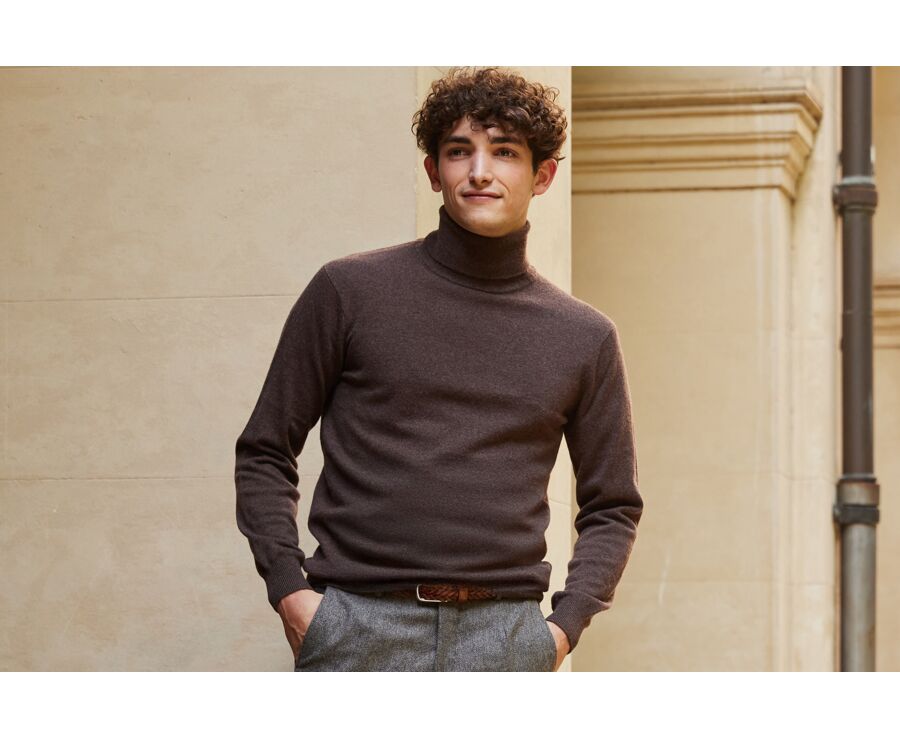 Pull laine homme col roulé Marron Brun - EMERIC