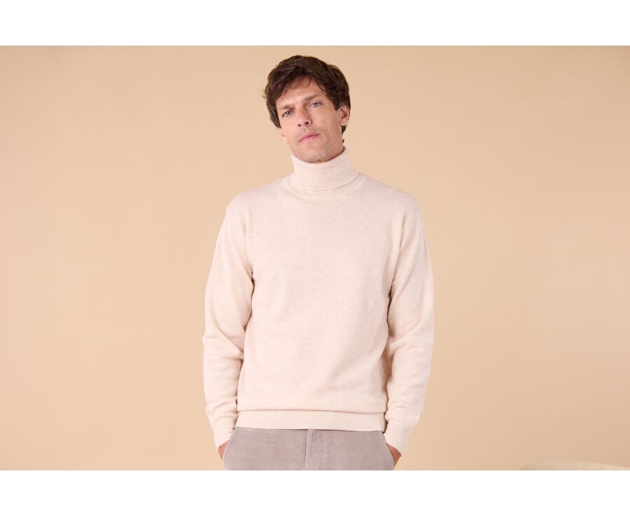 Pull col roulé homme laine - Beige Clair Chiné - EMERIC