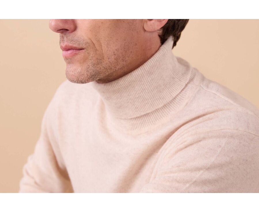 Pull col roulé homme laine - Beige Clair Chiné - EMERIC