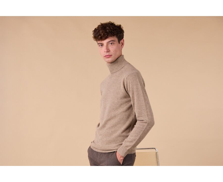 Pull col roulé homme laine -Taupe Chiné Clair - EMERIC