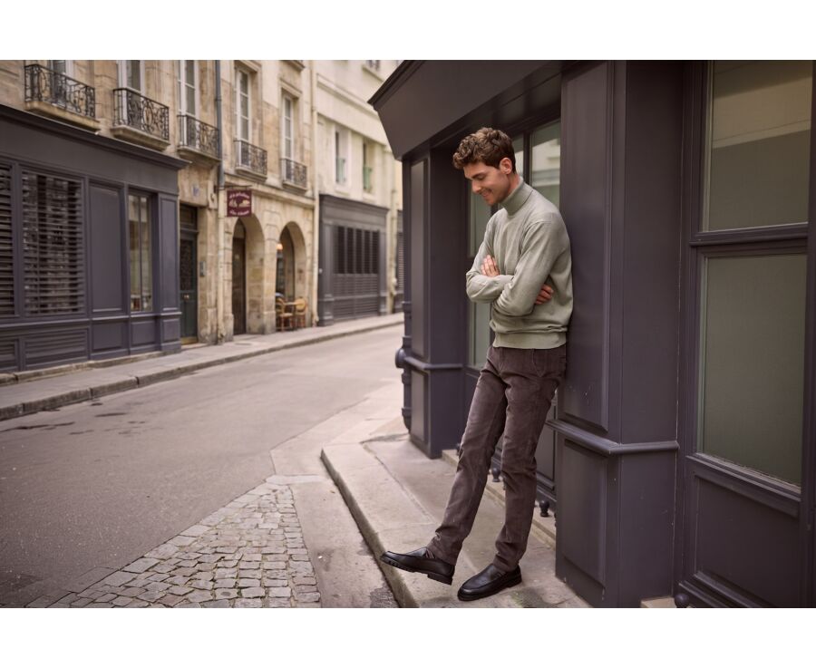 Pull homme col roulé kaki clair chiné en laine d'agneau - EMERIC