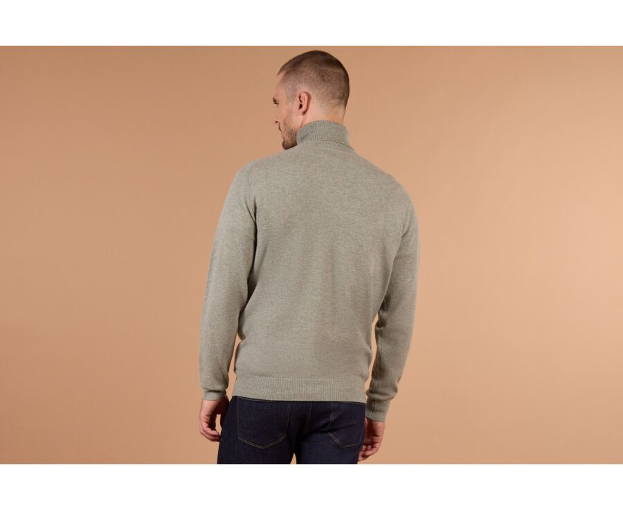 Pull homme col roulé kaki clair chiné en laine d'agneau - EMERIC
