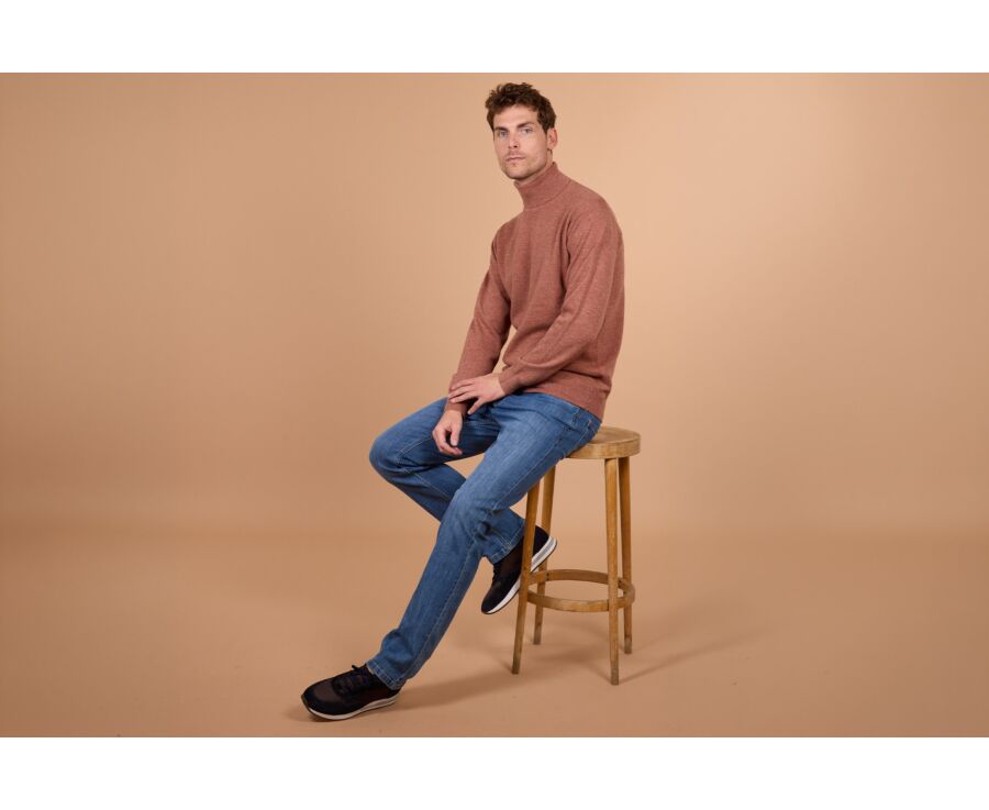 Pull homme col roulé rouille chiné en laine d'agneau - EMERIC