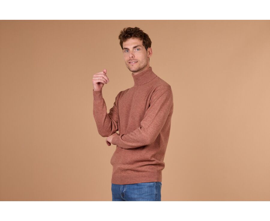 Pull homme col roulé rouille chiné en laine d'agneau - EMERIC