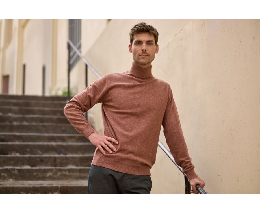 Pull homme col roulé rouille chiné en laine d'agneau - EMERIC