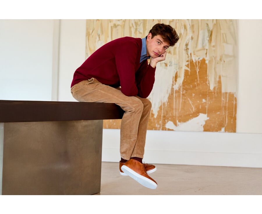 Pull homme laine col V - Bordeaux - ELIAN