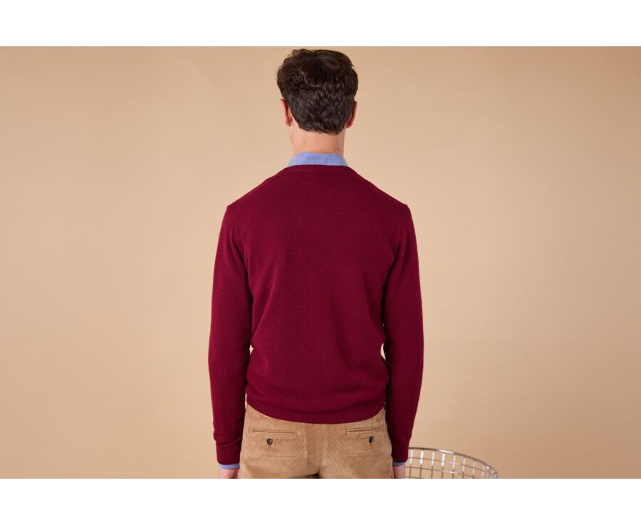 Pull homme laine col V - Bordeaux - ELIAN