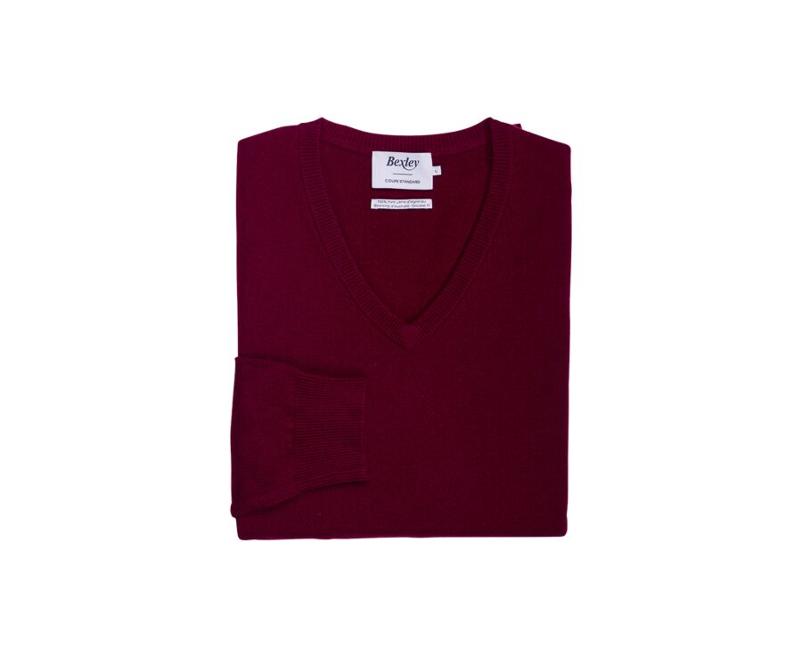 Pull homme laine col V - Bordeaux - ELIAN