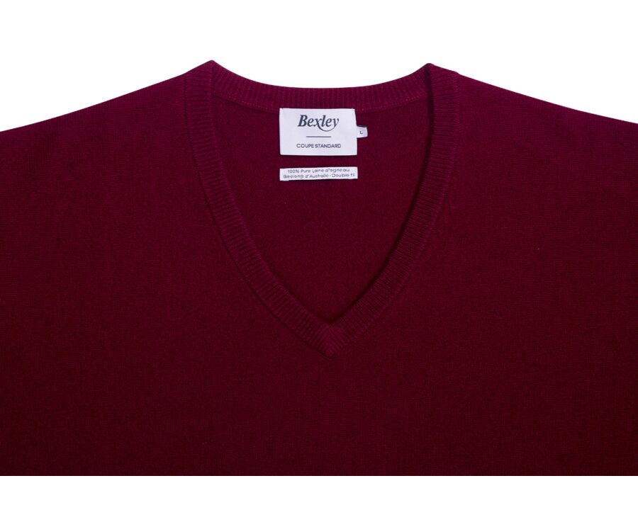 Pull homme laine col V - Bordeaux - ELIAN