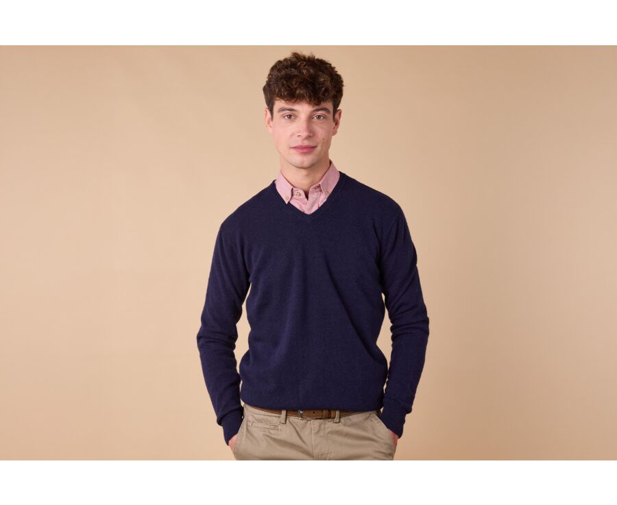 Pull homme laine col V Navy - ELIAN