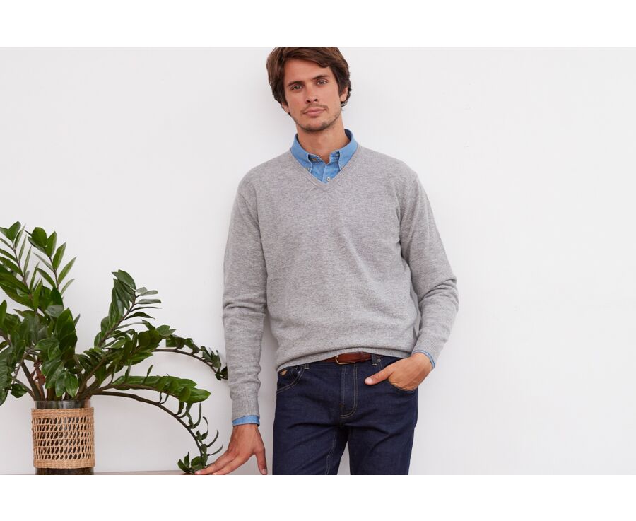 Pull col V homme laine Gris Chiné - ELIAN