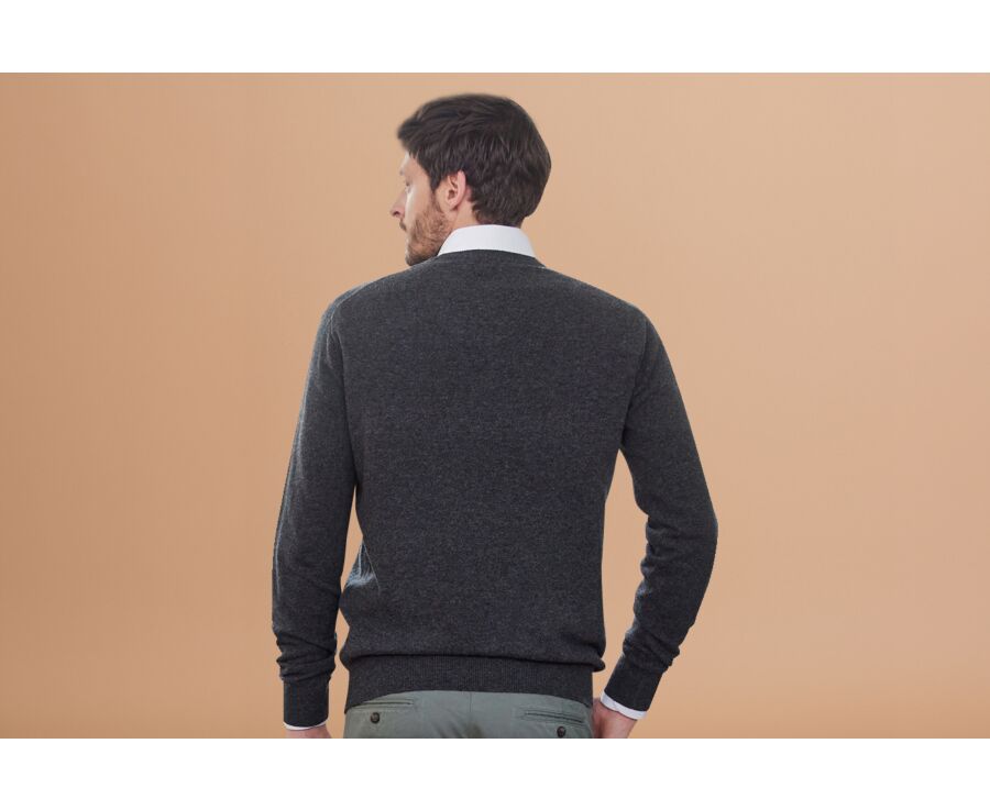 Pull homme laine col V Gris Anthracite Chiné - ELIAN