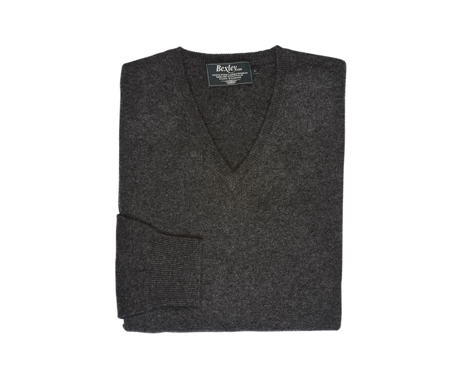 Pull homme laine col V Gris Anthracite Chiné - ELIAN