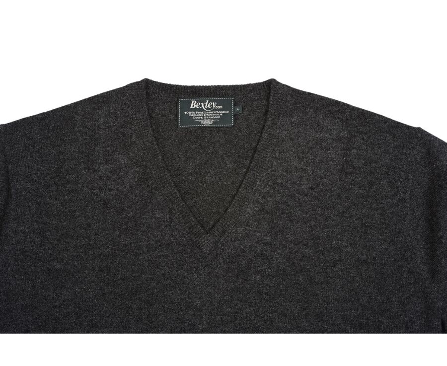 Pull homme laine col V Gris Anthracite Chiné - ELIAN