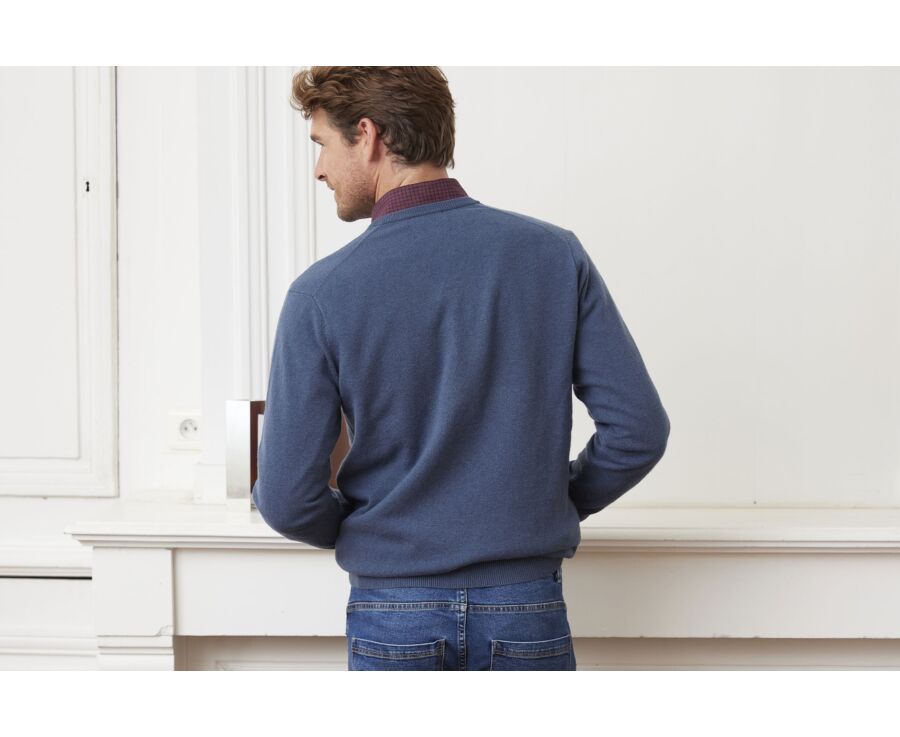 Pull col V homme laine Bleu Pétrole - ELIAN