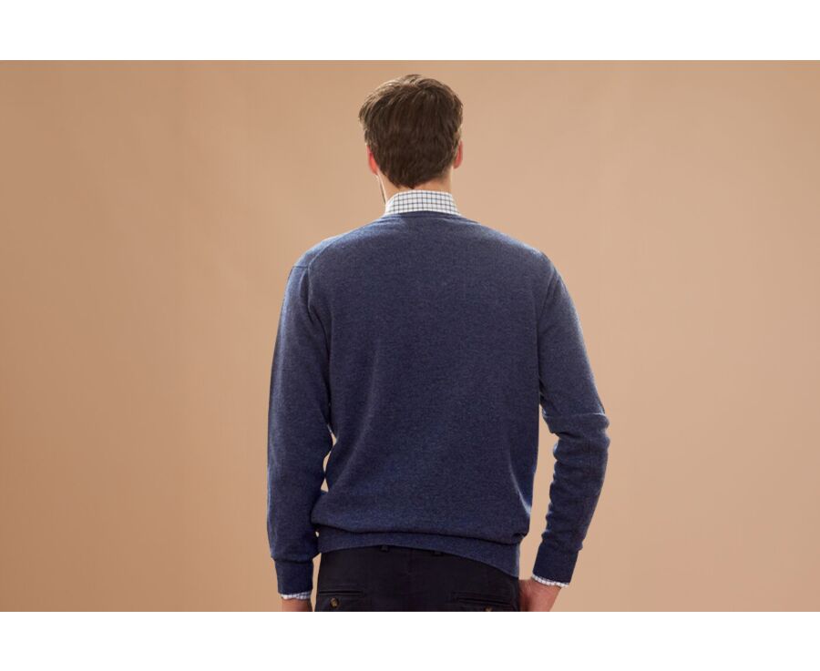 Pull col V homme laine Bleu Foncé Chiné - ELIAN