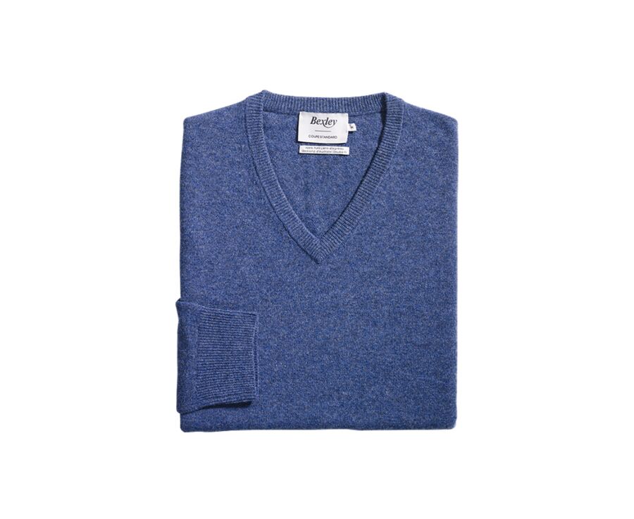 Pull col V homme laine Bleu Foncé Chiné - ELIAN