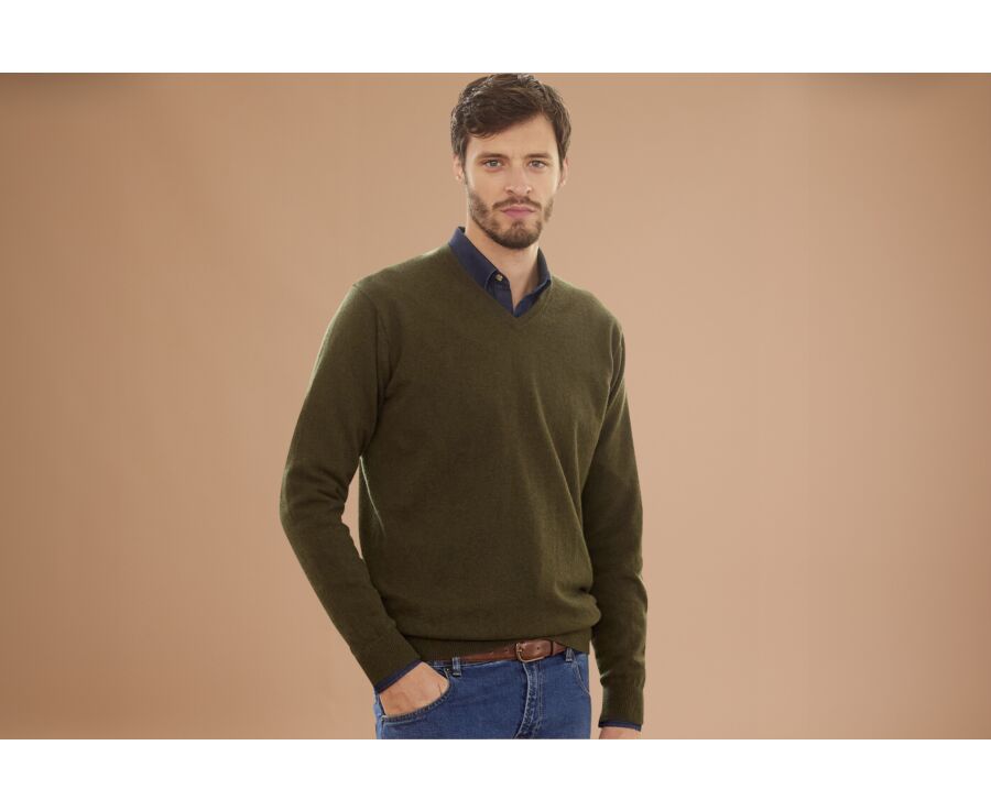 Pull homme laine col V Vert - ELIAN