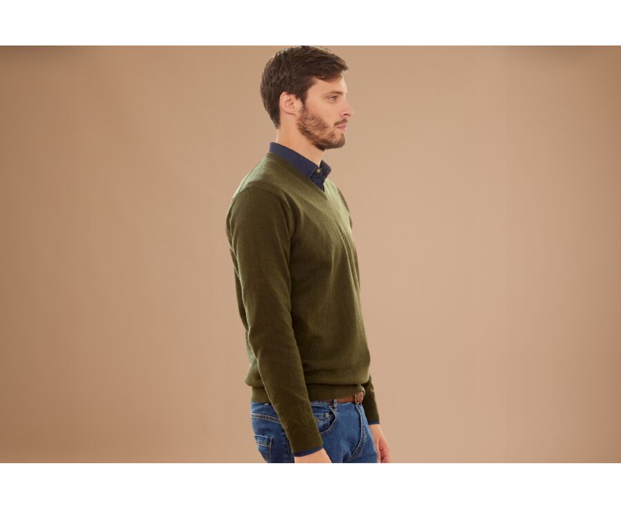 Pull homme laine col V Vert - ELIAN