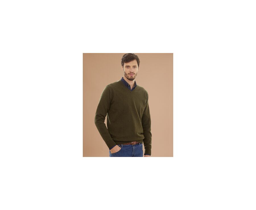 Pull homme laine col V Vert - ELIAN
