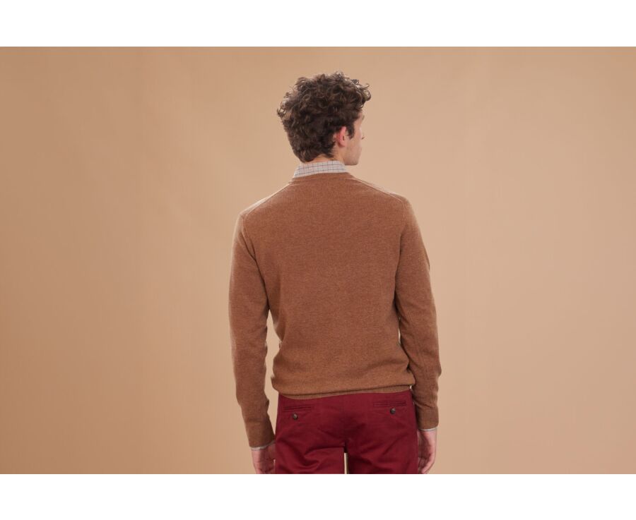 Pull homme laine col V Noisette Chiné - ELIAN