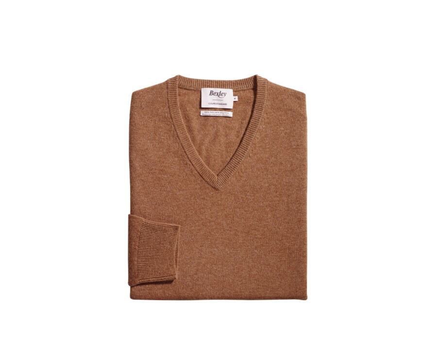 Pull homme laine col V Noisette Chiné - ELIAN